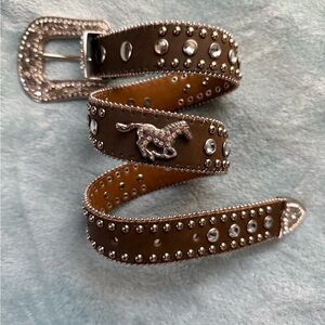 Brown Studded Belt with Horse Detail